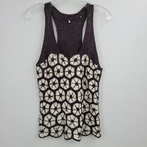 Anthropologie Knitted and Knotted Black/White Crochet Racer Tank Top
